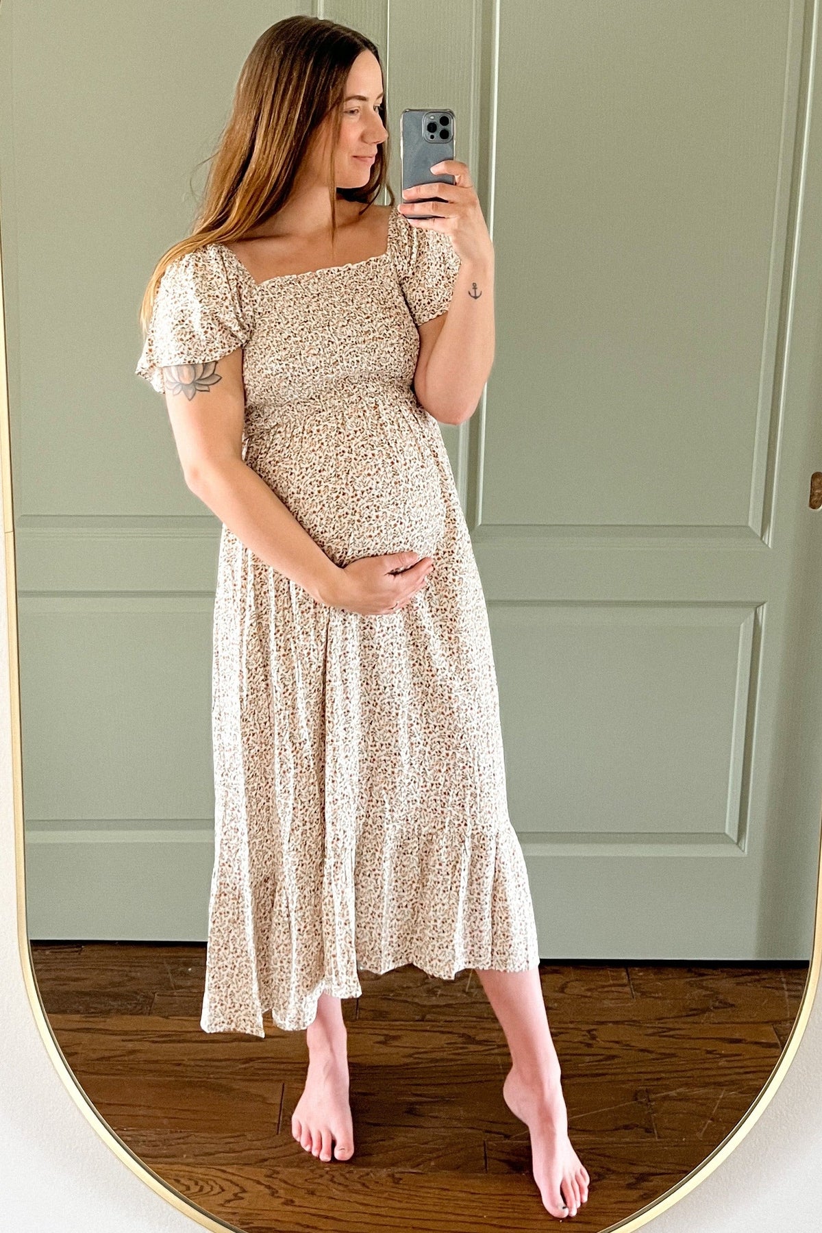 Ivory Floral Smocked Maternity Maxi Dress by PinkBlush (view 21 of 29)