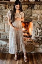 Ivory Floral Smocked Maternity Maxi Dress by PinkBlush (view 22 of 29)