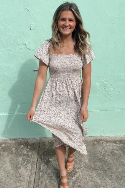 Ivory Floral Smocked Maxi Dress by PinkBlush (view 20 of 24)