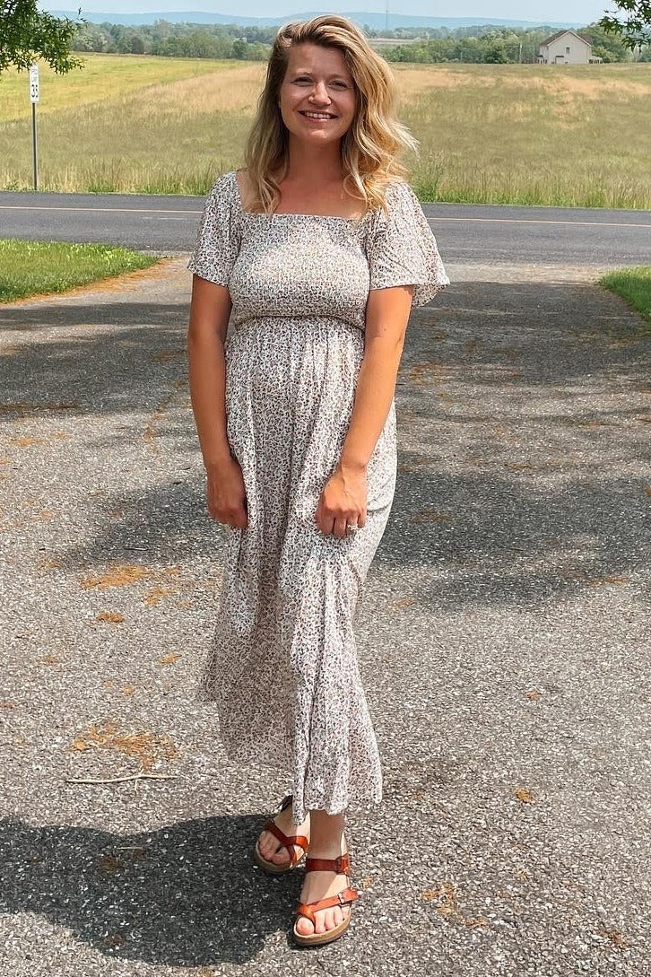 Ivory Floral Smocked Maxi Dress by PinkBlush (view 22 of 24)