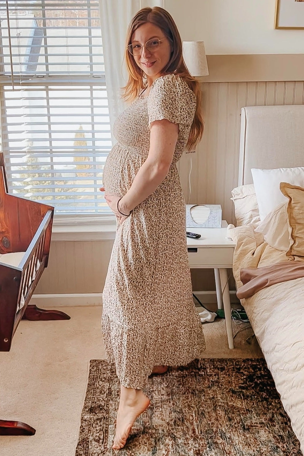 Ivory Floral Smocked Maternity Maxi Dress by PinkBlush (view 27 of 29)