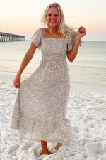 Ivory Floral Smocked Maxi Dress by PinkBlush (view 24 of 24)