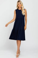 Navy Ribbed Sleeveless Maternity Midi Dress by PinkBlush (view 4 of 4)