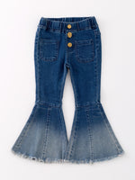 Deep Blue Spray Dyeing Tight Bell-bottoms Denim Jeans Pants by Rylee Faith Designs at Everetts Place