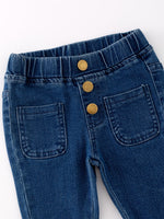 Deep Blue Spray Dyeing Tight Bell-bottoms Denim Jeans Pants by Rylee Faith Designs at Everetts Place