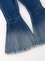 Deep Blue Spray Dyeing Tight Bell-bottoms Denim Jeans Pants by Rylee Faith Designs at Everetts Place
