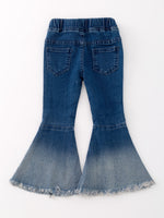 Deep Blue Spray Dyeing Tight Bell-bottoms Denim Jeans Pants by Rylee Faith Designs at Everetts Place
