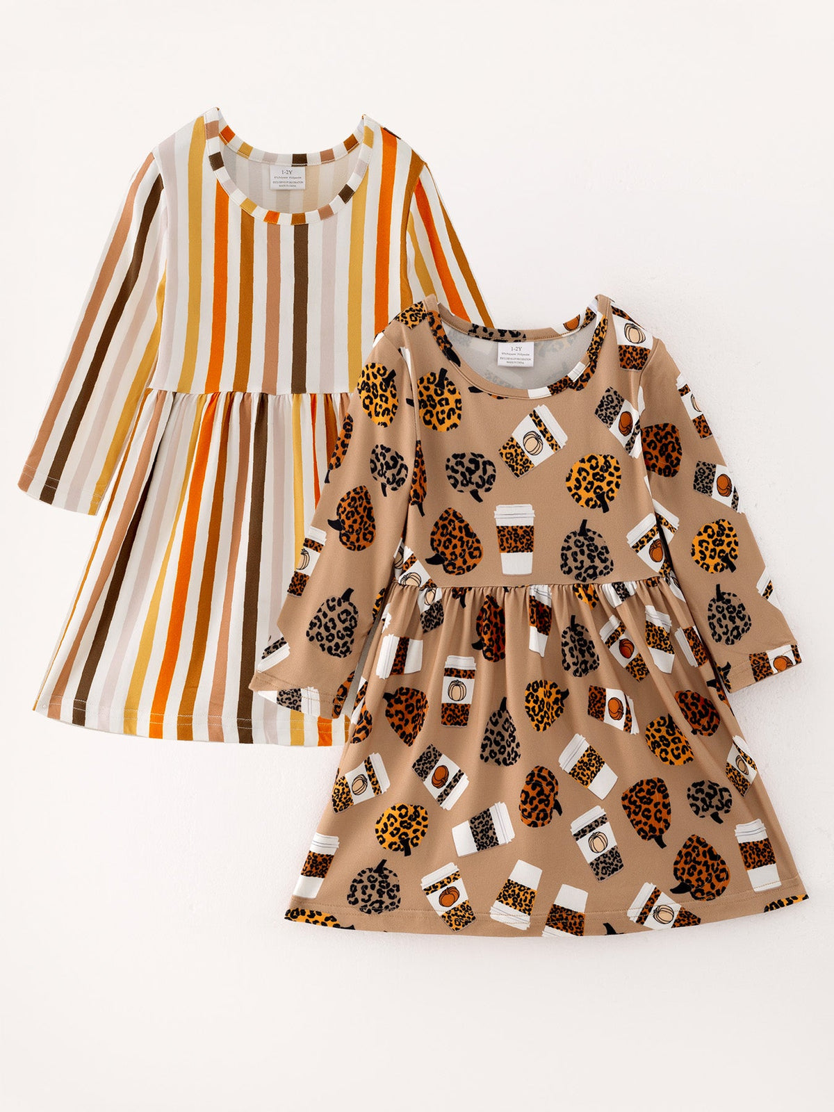 Fall Thanksgiving Day Set Of 2 Pcs In One Package Girls Leopard Print Dress by Rylee Faith Designs