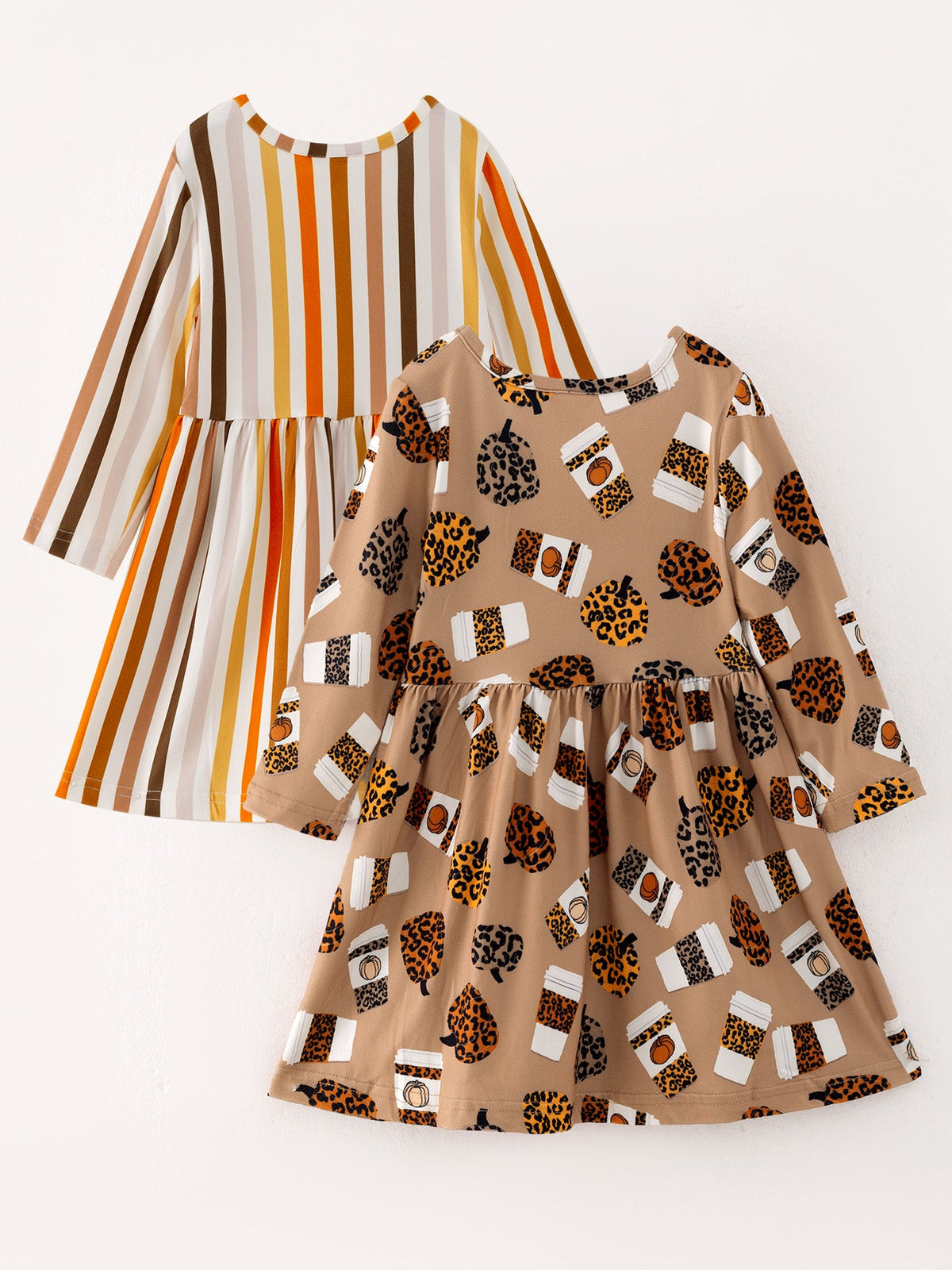 Fall Thanksgiving Day Set Of 2 Pcs In One Package Girls Leopard Print Dress by Rylee Faith Designs