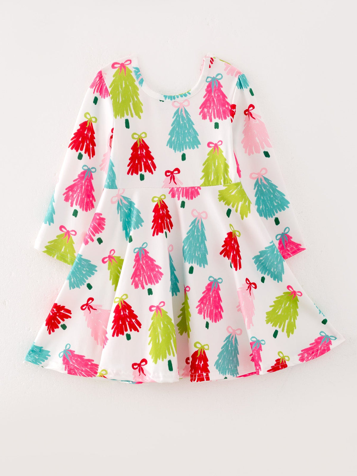 Christmas Tree Print Long Sleeve Dress by Rylee Faith Designs