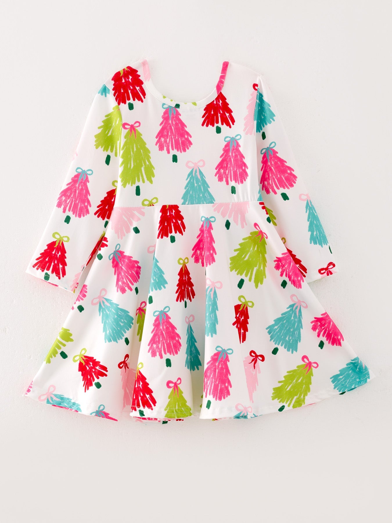Christmas Tree Print Long Sleeve Dress by Rylee Faith Designs