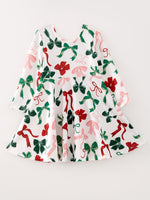 Girls Christmas Bow Print Dress by Rylee Faith Designs
