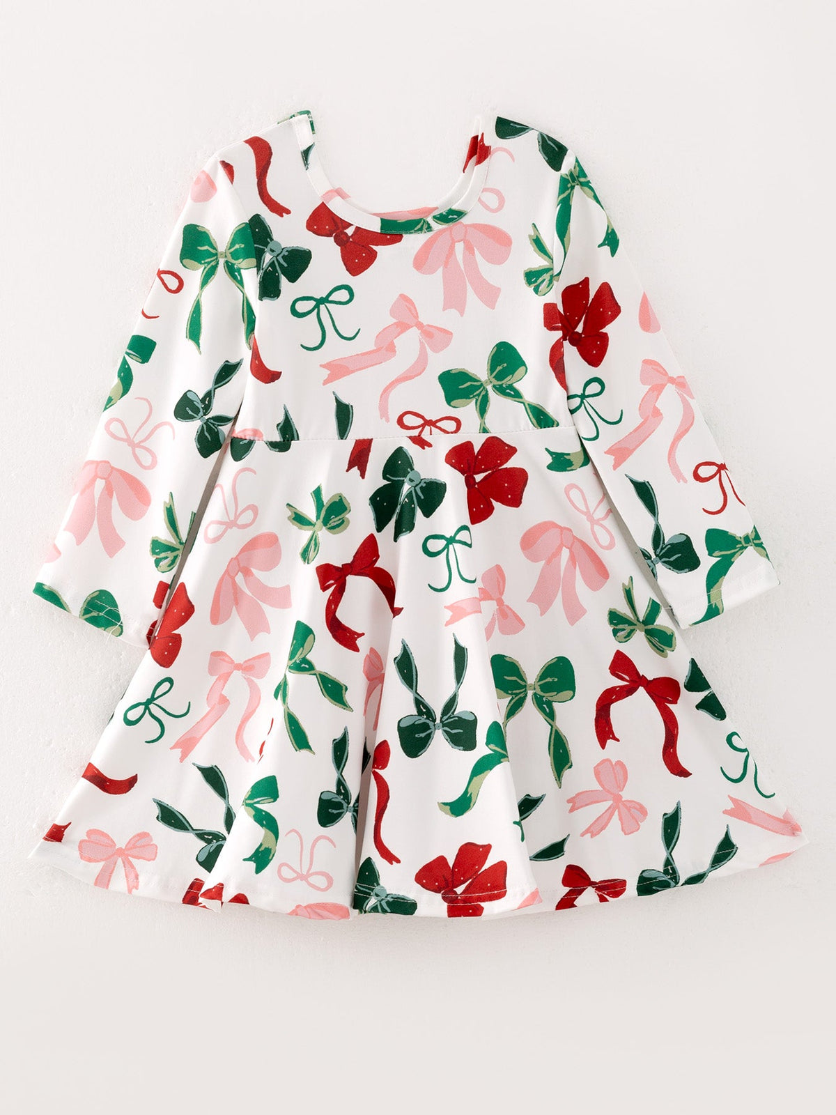 Girls Christmas Bow Print Dress by Rylee Faith Designs