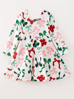 Girls Christmas Bow Print Dress by Rylee Faith Designs