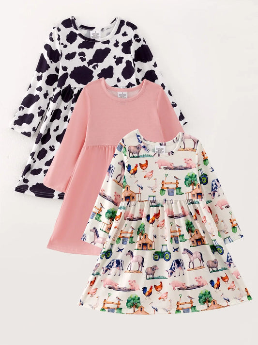 Versatile Fall Print Dress Set with Three Styles for Young Girls Rylee Faith Designs