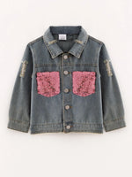 Rylee Faith Designs Girls Sequins Denim Jacket Stylish Versatile Top Coat - Apparel & Accessories > Clothing > Outerwear > Coats & Jackets Jacket