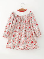 Christmas Red Floral Girls Dress Candy Cane Bow Embroidery Dress by Rylee Faith Designs