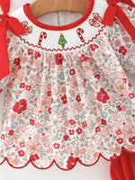 Christmas Red Floral Baby Girl Outfit Set Embroidery Bloomer Set by Rylee Faith Designs