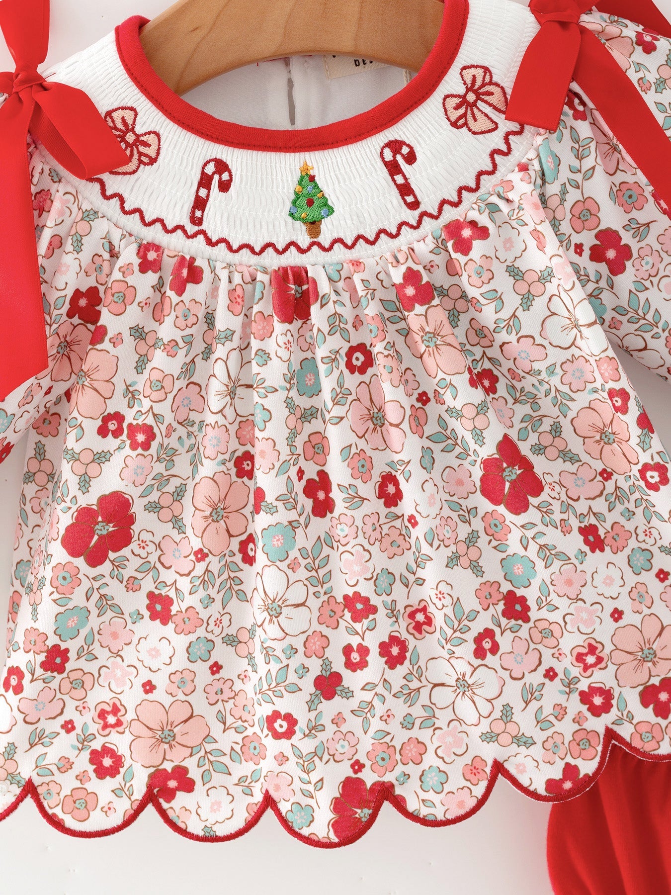 Christmas Red Floral Baby Girl Outfit Set Embroidery Bloomer Set by Rylee Faith Designs