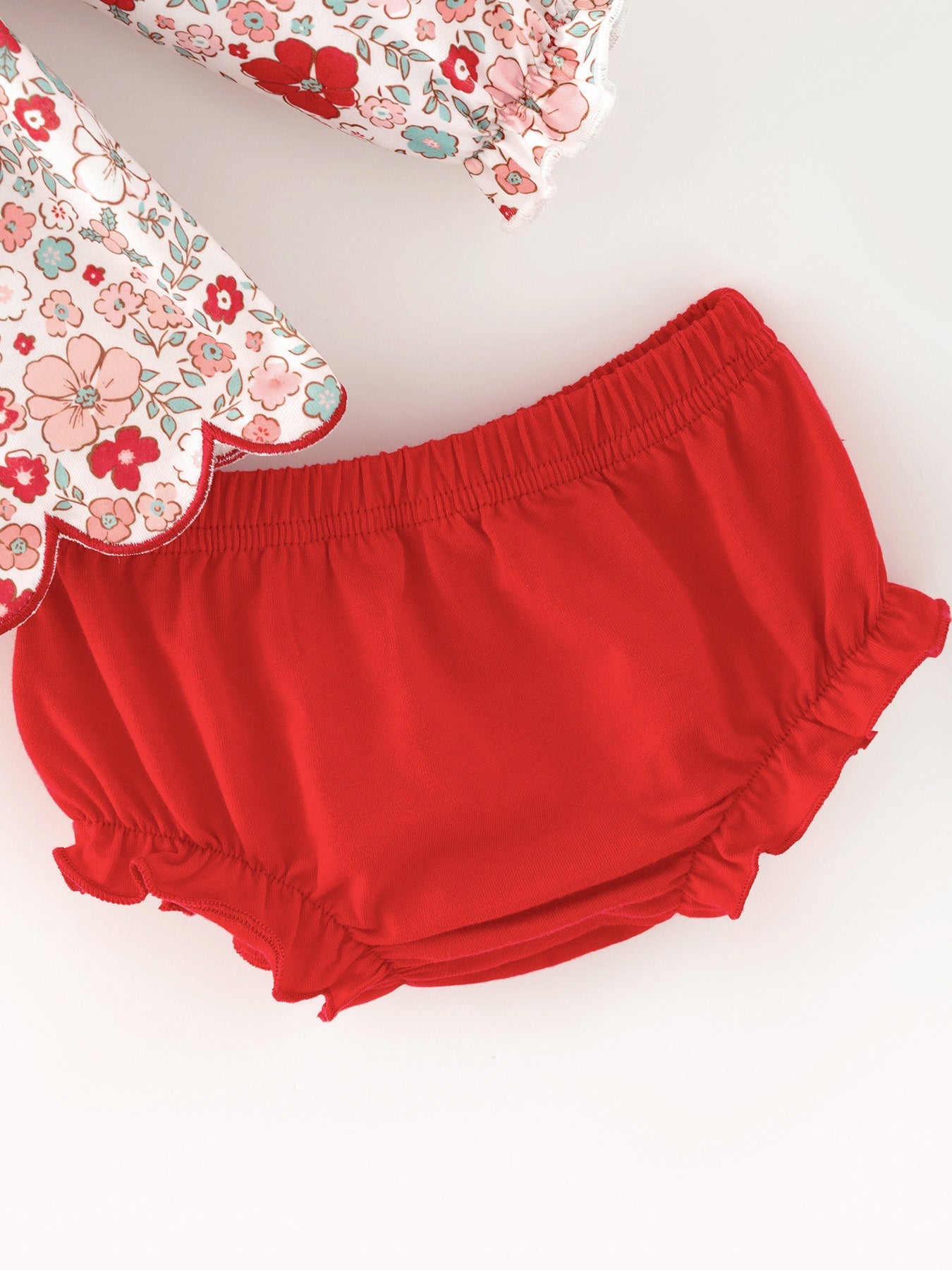 Christmas Red Floral Baby Girl Outfit Set Embroidery Bloomer Set by Rylee Faith Designs