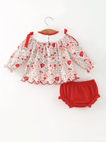 Christmas Red Floral Baby Girl Outfit Set Embroidery Bloomer Set by Rylee Faith Designs