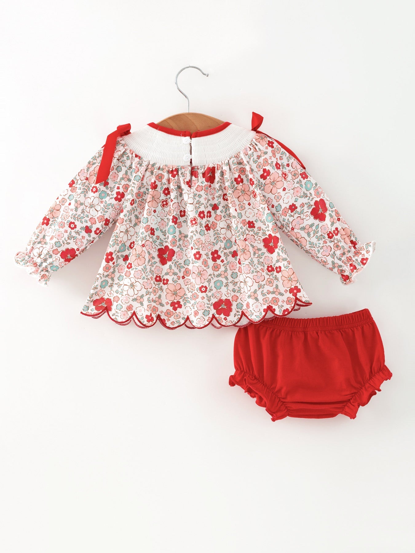 Christmas Red Floral Baby Girl Outfit Set Embroidery Bloomer Set by Rylee Faith Designs