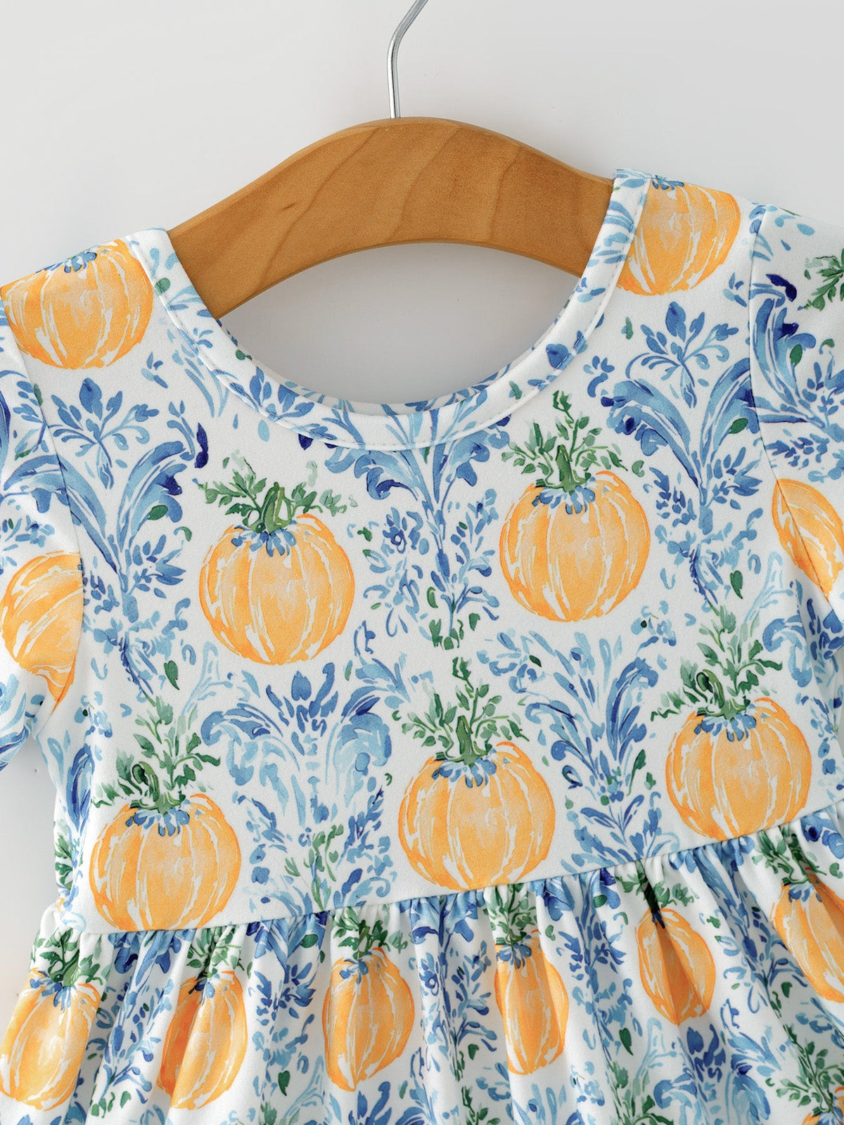 Girls Fall Pumpkin Patch Dress with Lace Trim and Pockets by Rylee Faith Designs