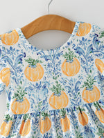 Girls Fall Pumpkin Patch Dress with Lace Trim and Pockets by Rylee Faith Designs