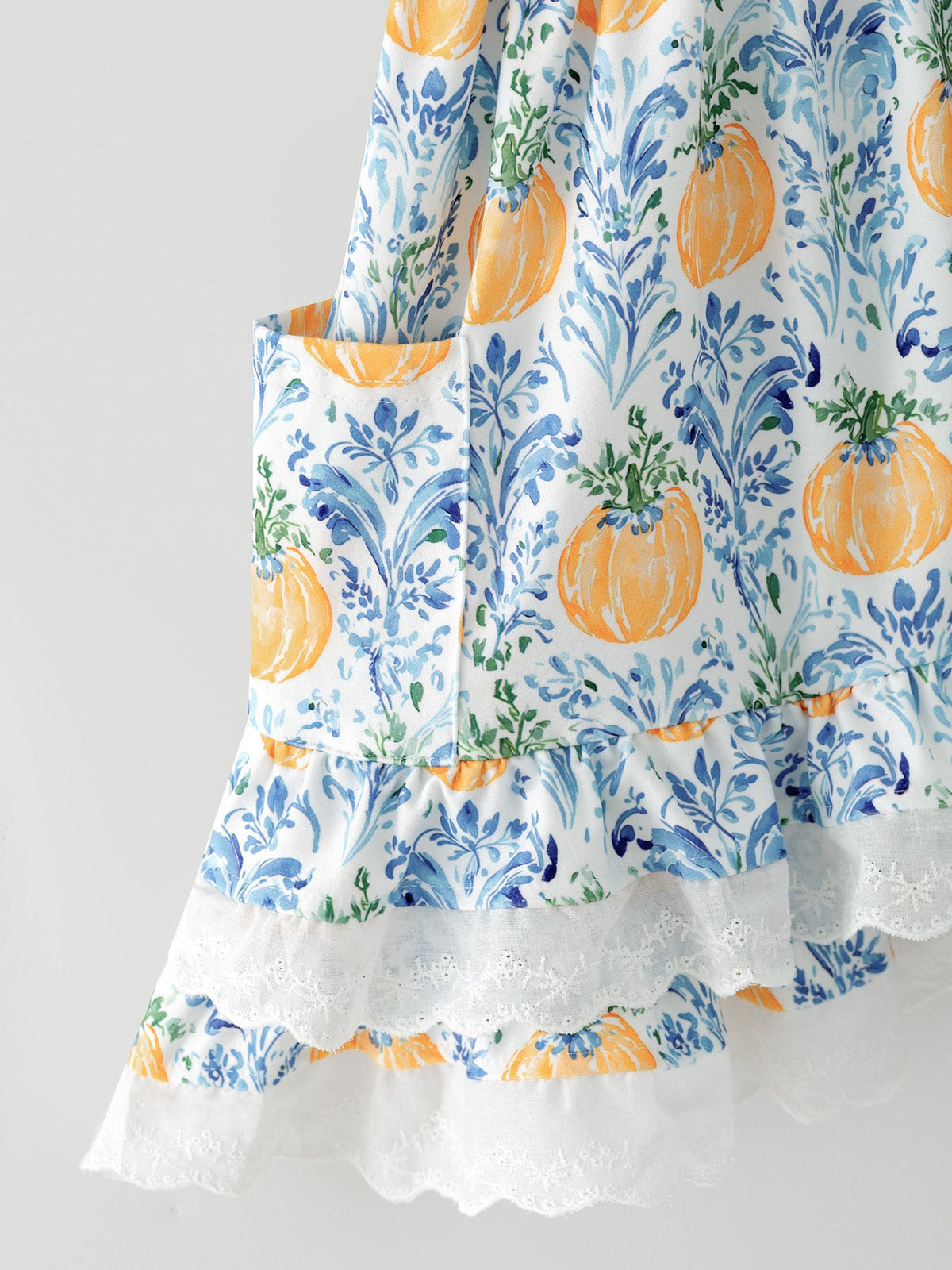 Girls Fall Pumpkin Patch Dress with Lace Trim and Pockets by Rylee Faith Designs