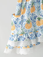Girls Fall Pumpkin Patch Dress with Lace Trim and Pockets by Rylee Faith Designs