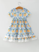 Girls Fall Pumpkin Patch Dress with Lace Trim and Pockets by Rylee Faith Designs