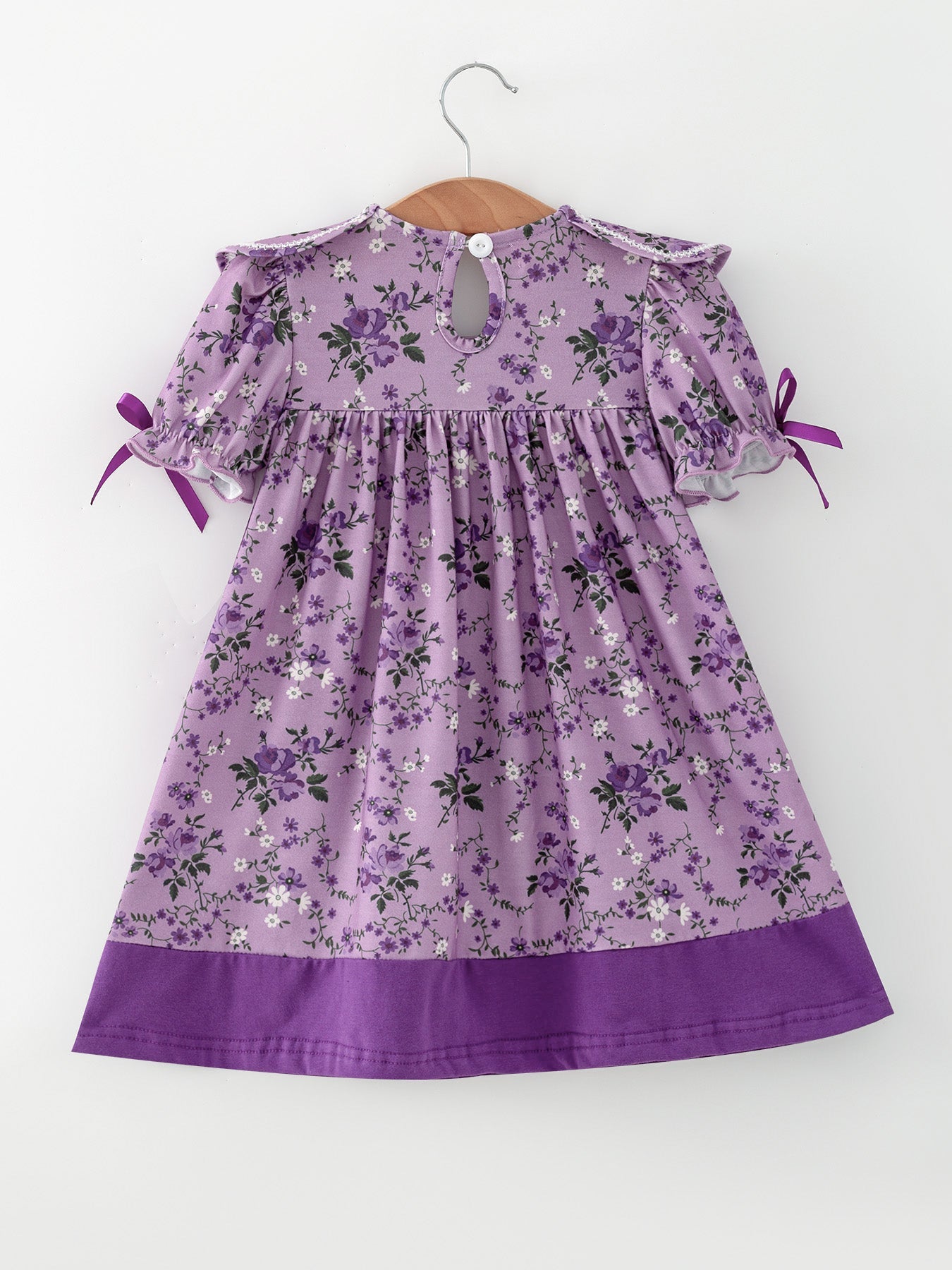 Floral Dress, Bow Petal Collar, Ruffle Hem