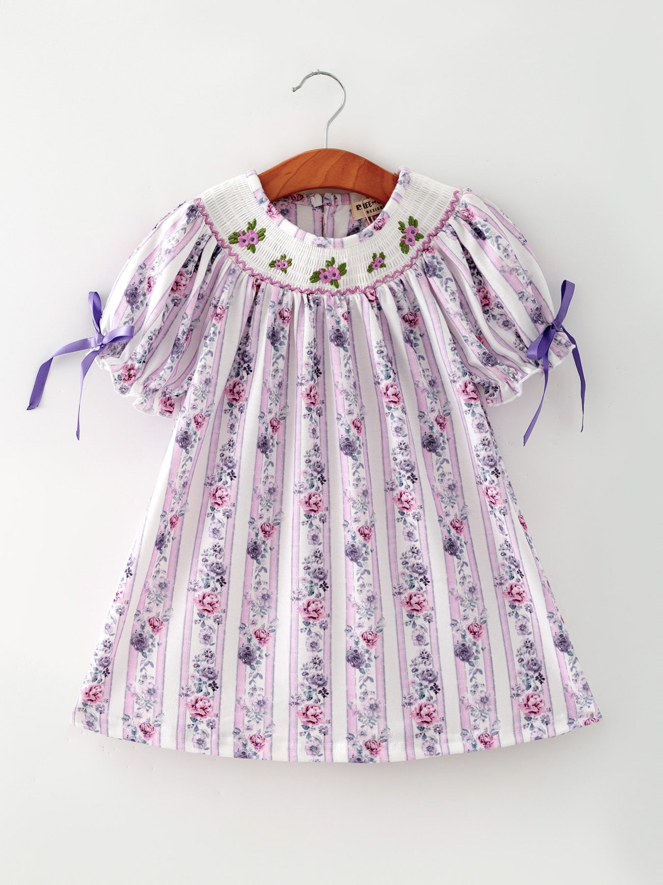 Polyester Spandex Girl Dress, Smocked Embroidered Floral