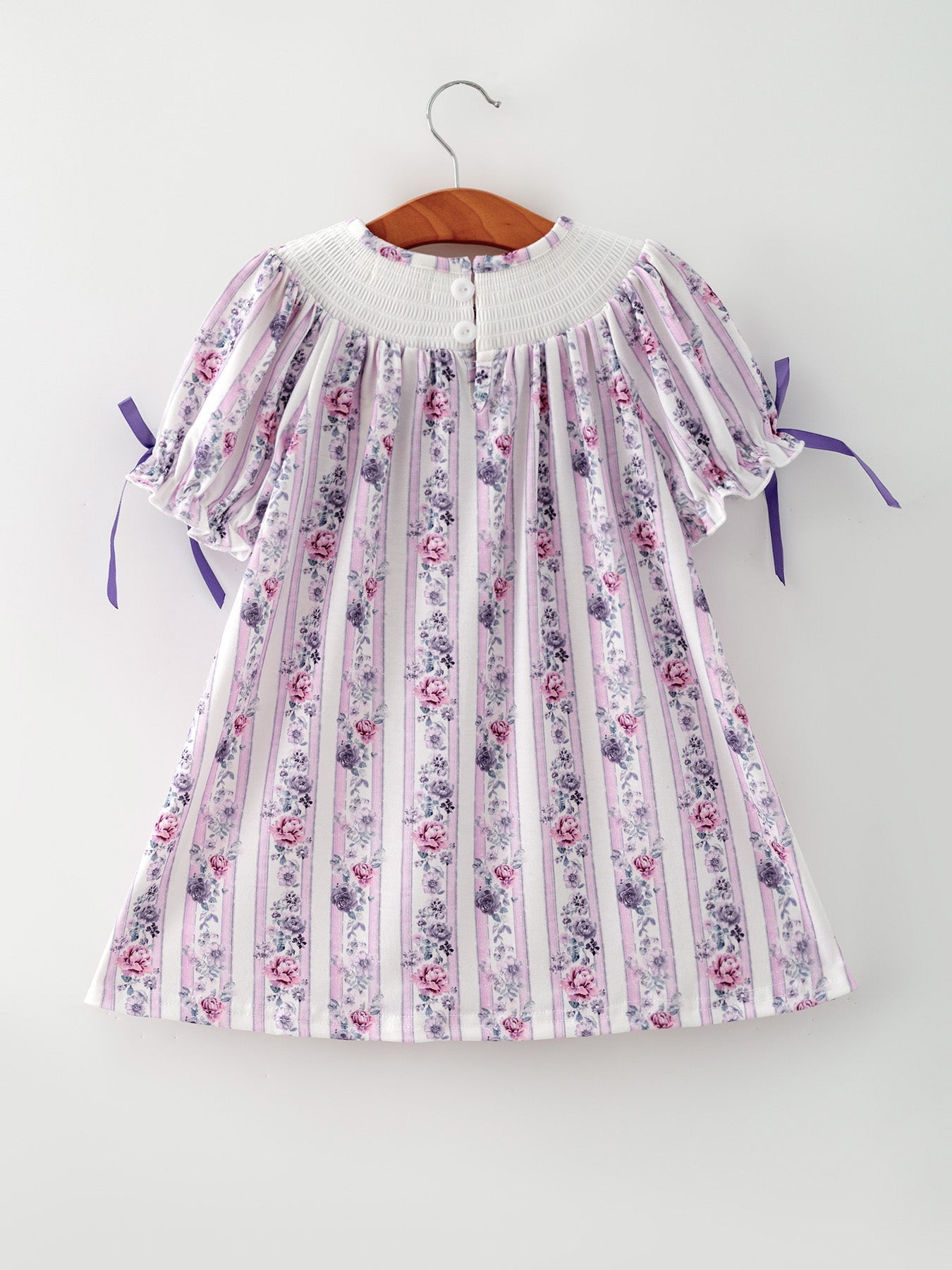 Polyester Spandex Girl Dress, Smocked Embroidered Floral