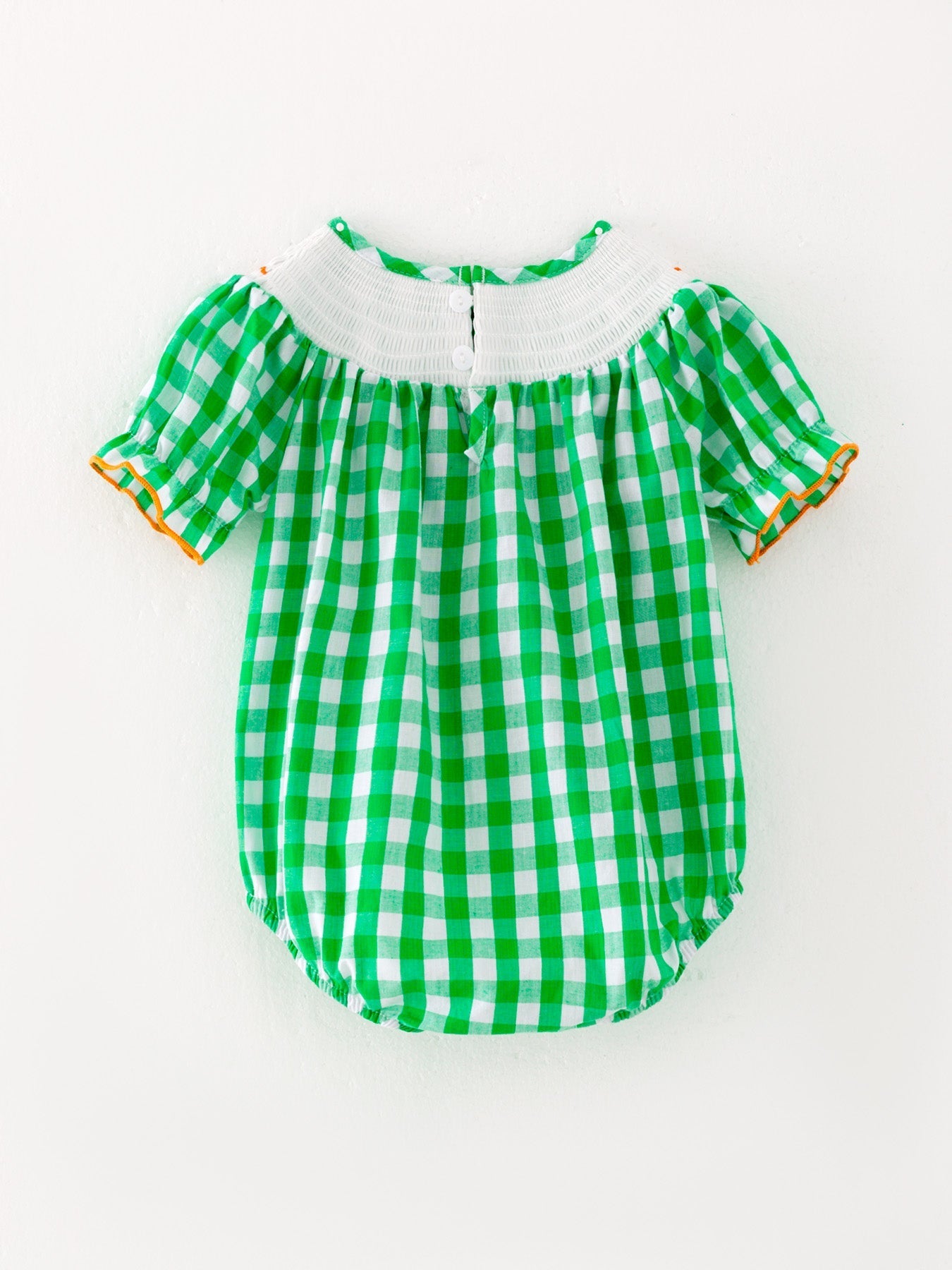 Halloween Green Baby Girls Smocked Embroidered Plaid Romper Rylee Faith Designs Everetts Place: Online Boutique