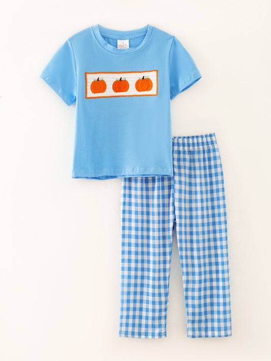 Boys Halloween Smocking Embroidered Cotton Plaid Set Rylee Faith Designs Everetts Place: Online Boutique