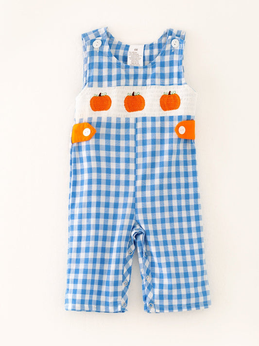 Halloween Blue Boys Smocking Embroidered Plaid Romper Rylee Faith Designs Everetts Place: Online Boutique
