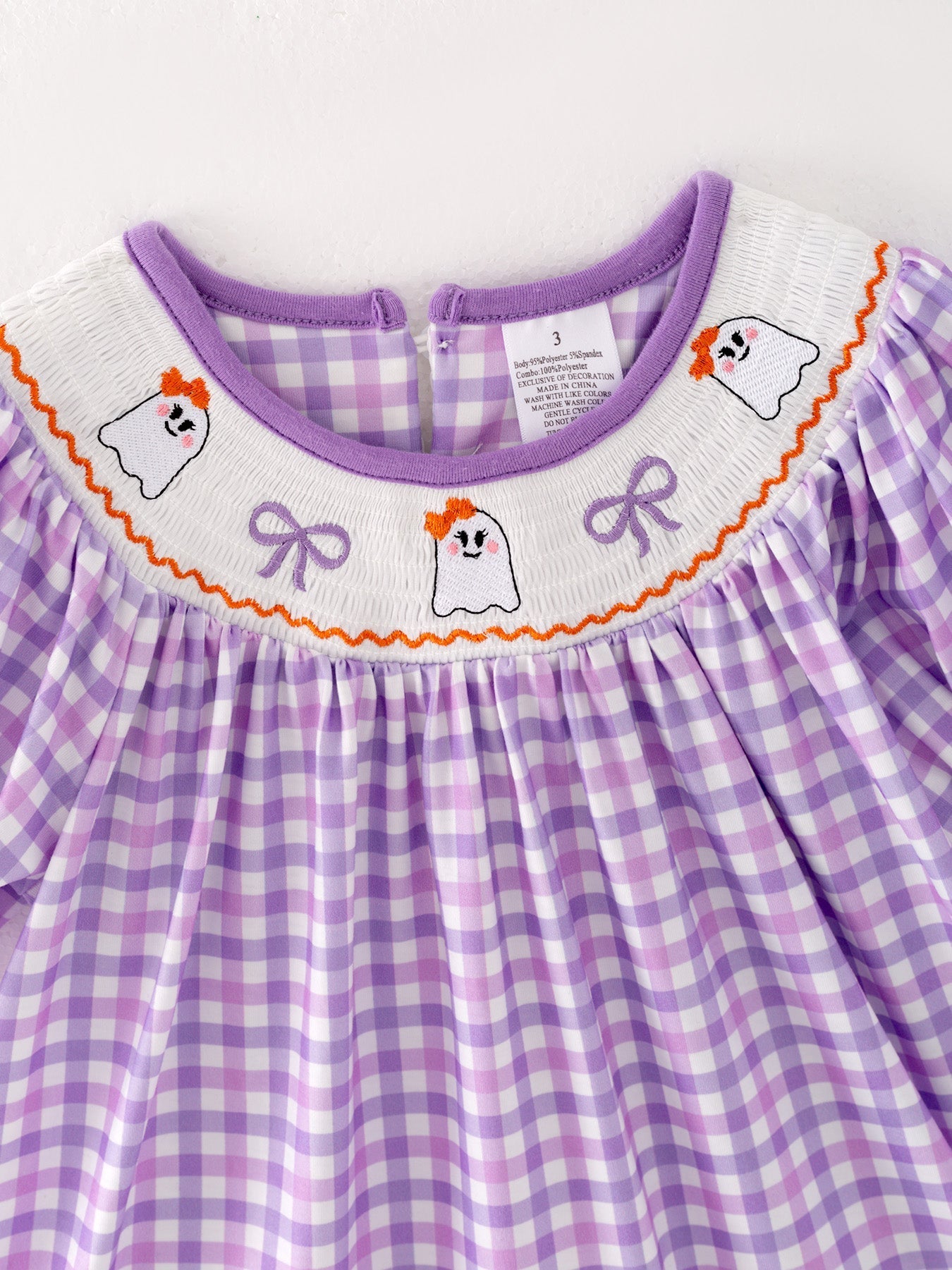 Rylee Faith Designs Halloween Girls Purple Smocked Ghost Embroidery Plaid Dress - Apparel & Accessories > Clothing > Baby & Toddler Clothing > Baby & Toddler Dresses Dress
