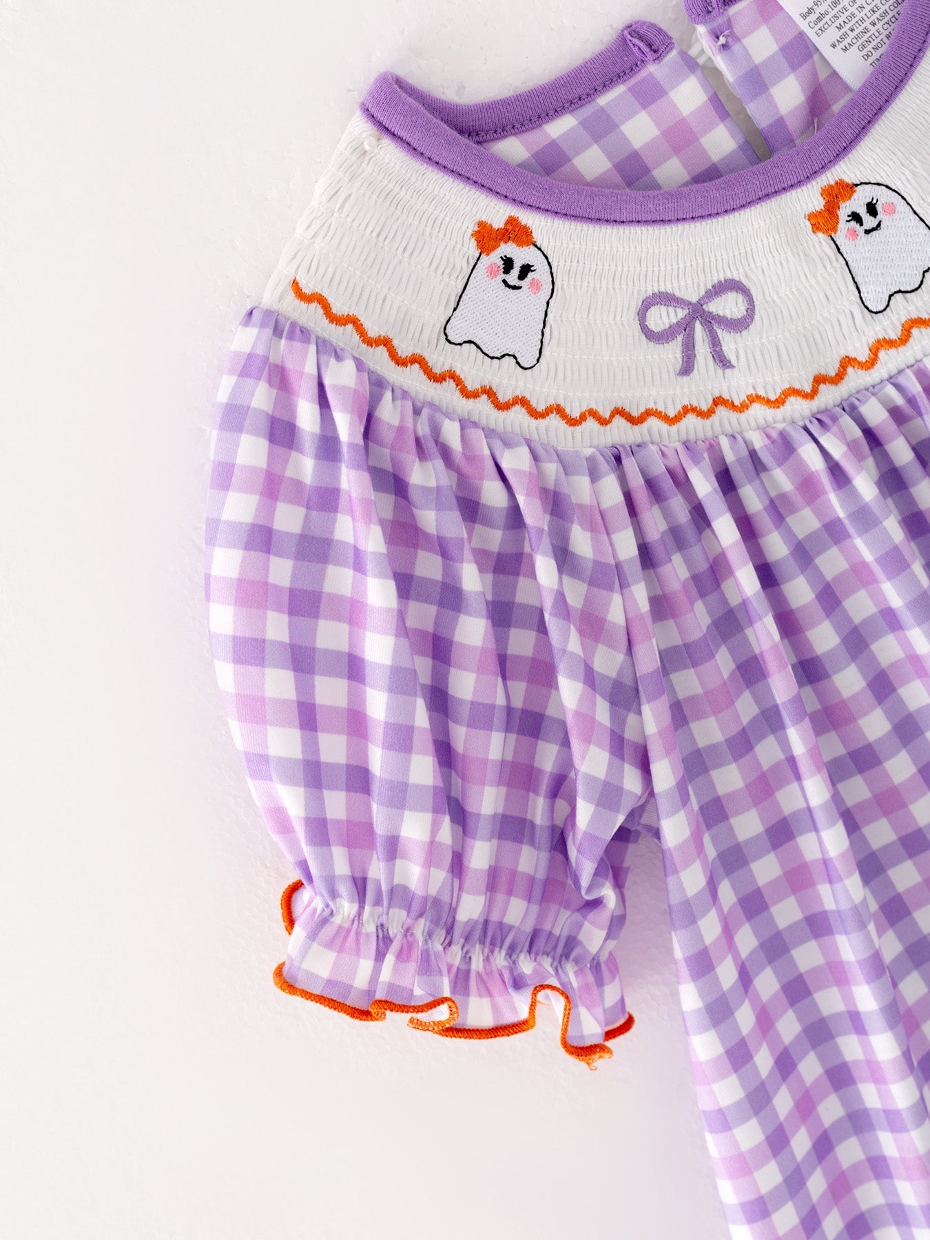 Rylee Faith Designs Halloween Girls Purple Smocked Ghost Embroidery Plaid Dress - Apparel & Accessories > Clothing > Baby & Toddler Clothing > Baby & Toddler Dresses Dress