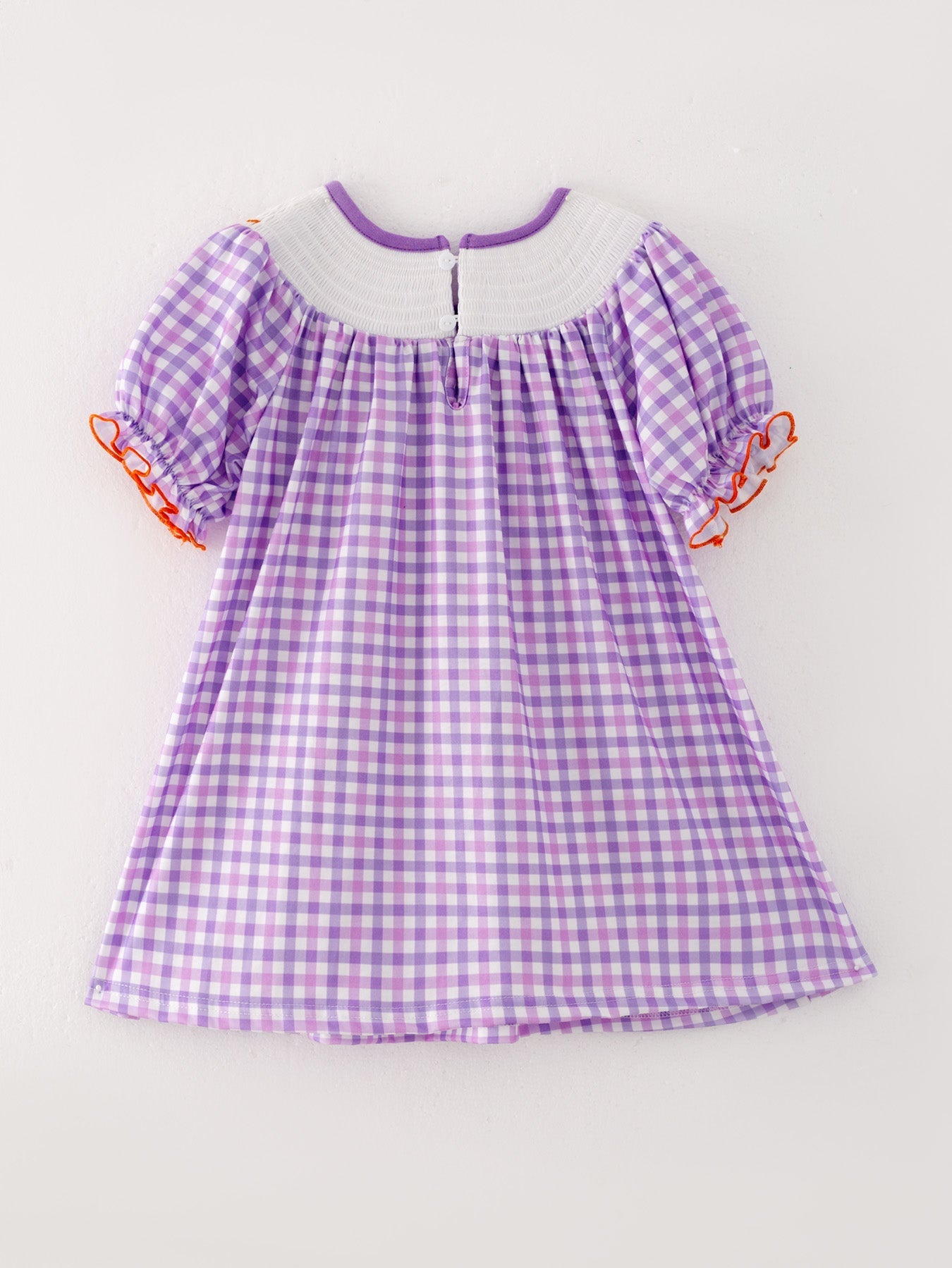 Rylee Faith Designs Halloween Girls Purple Smocked Ghost Embroidery Plaid Dress - Apparel & Accessories > Clothing > Baby & Toddler Clothing > Baby & Toddler Dresses Dress