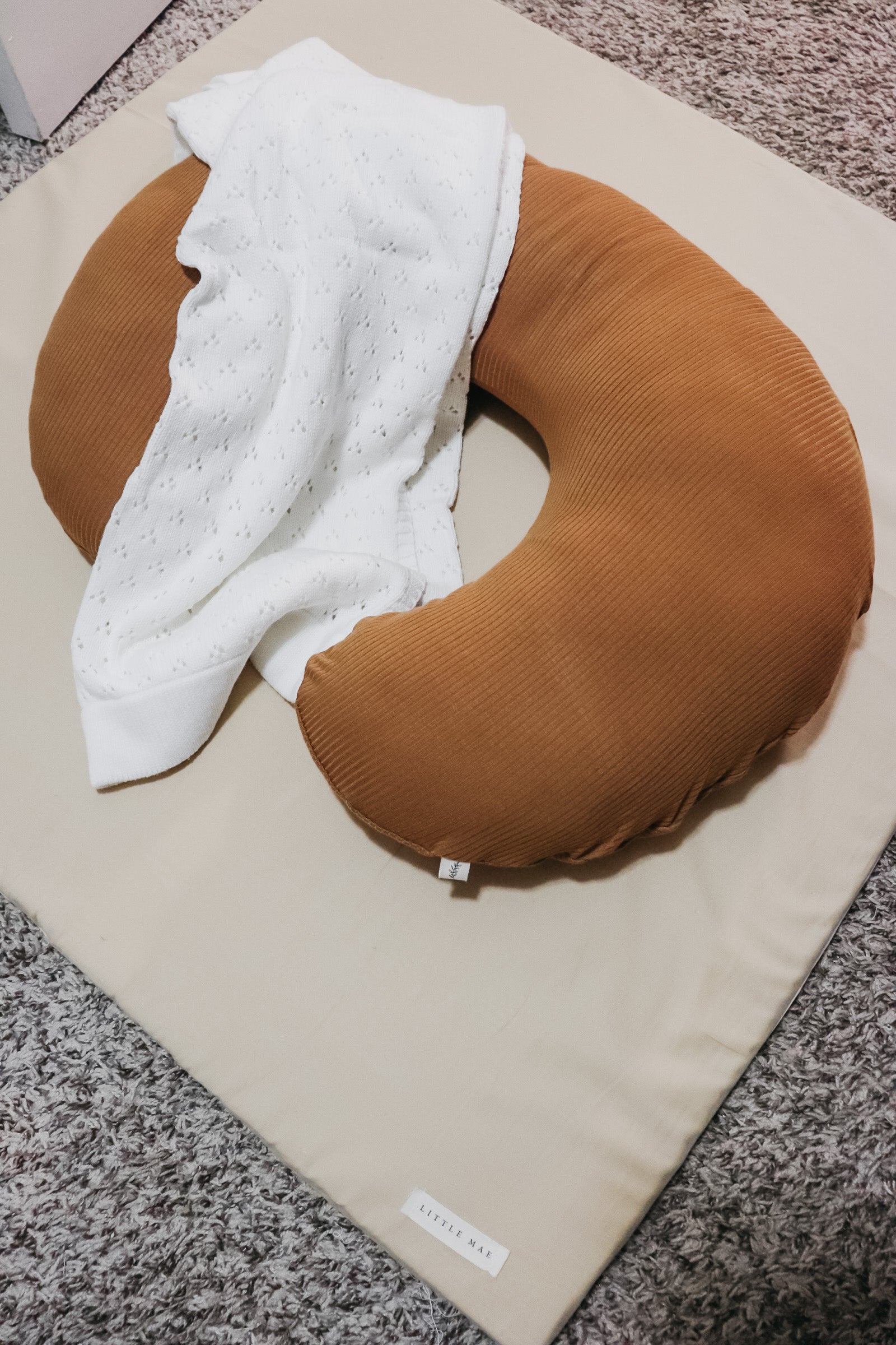 Caramel Ribbed Nursing Pillow Cover Soft Beige Fabric Little Mae & Co Everetts Place: Online Boutique