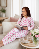 Women’s Bamboo Lounge Set – Pink Bow Print Pajamas | Soft & Breathable Matching Set by Rayn’s Tiny Stitches