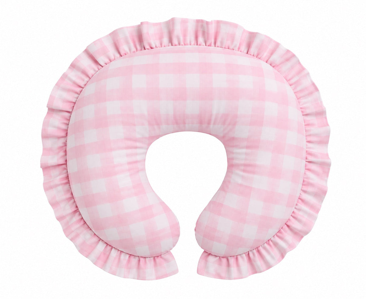 Light Pink Checkered Ruffle Nursing Pillow Cover by Little Mae & Co