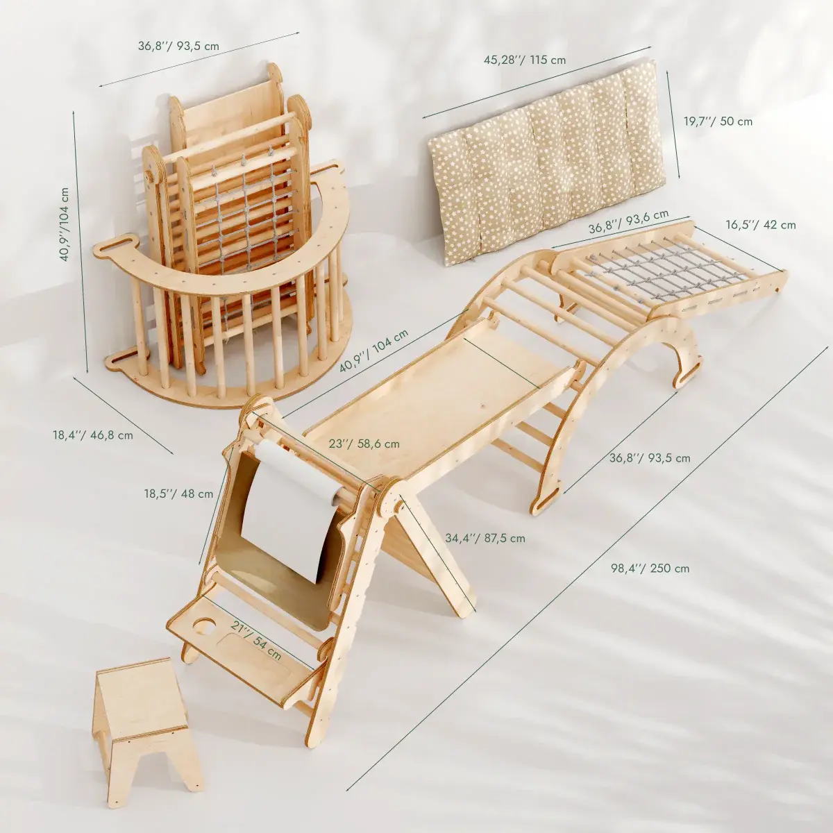 6in1 Montessori Climbing Set Triangle Ladder Arch Rocker Slide Ramp Net Cushion Art Addition Goodevas Everetts Place: Online Boutique
