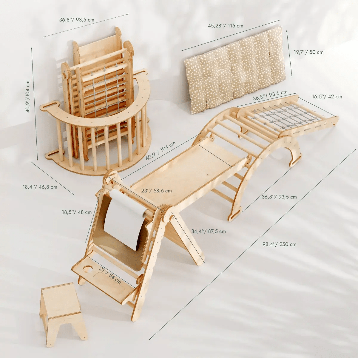 Goodevas 6in1 Montessori Climbing Set Triangle Ladder Arch Rocker Slide Ramp Net Cushion Art Addition - Everetts Place Boutique - 