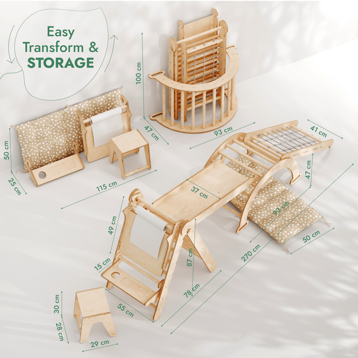 6in1 Montessori Climbing Set: Triangle Ladder + Arch/Rocker + Slide/Ramp + Net + Cushion + Art Addition by Goodevas at Everetts Place