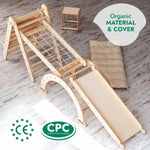 Goodevas 6in1 Montessori Climbing Set: Triangle Ladder + Arch/Rocker + Slide/Ramp + Net + Cushion + Art Addition - 