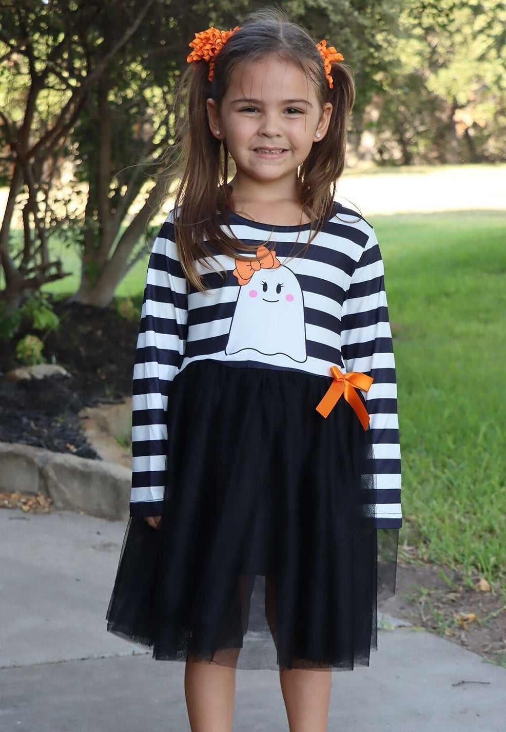 Fall Halloween Ghost Baby Girls Tutu Skirt Long Sleeve Stripe Dress by Rylee Faith Designs
