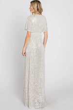 PinkBlush PinkBlush Cream Sequin Maxi Dress with V Neckline for Elegant Women - Apparel & Accessories > Clothing > Dresses Apparel & Accessories > Clothing > Dresses