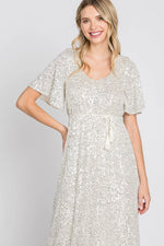 PinkBlush PinkBlush Cream Sequin Maxi Dress with V Neckline for Elegant Women - Apparel & Accessories > Clothing > Dresses Apparel & Accessories > Clothing > Dresses